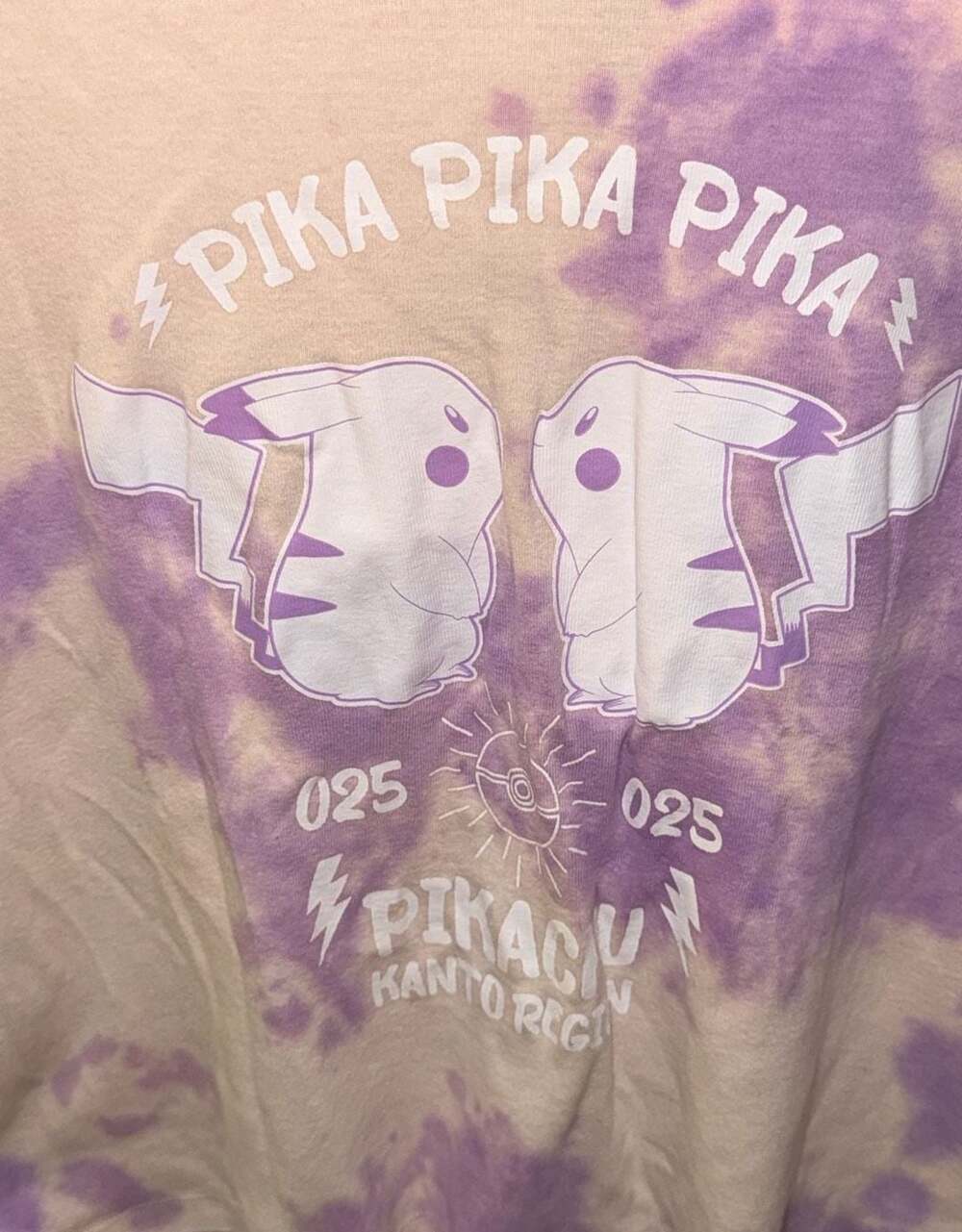 Pokemon Pikachu Pika Kanto Region Tie-Dye Cropped T-Shirt Purple Size LG